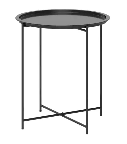 Mesa de Jardín Redonda con Bandeja Extraíble Patas Ajustables y Acabado en Acero para Exterior Ø46x50 cm Negro