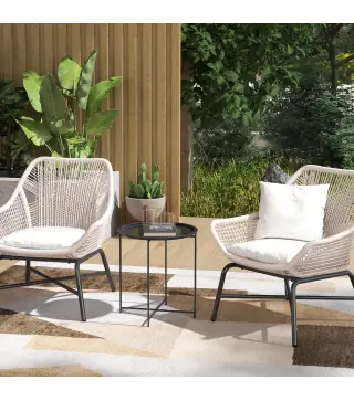 Mesa de Jardín Redonda con Bandeja Extraíble Patas Ajustables y Acabado en Acero para Exterior Ø46x50 cm Negro