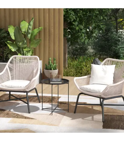 Mesa de Jardín Redonda con Bandeja Extraíble Patas Ajustables y Acabado en Acero para Exterior Ø46x50 cm Negro