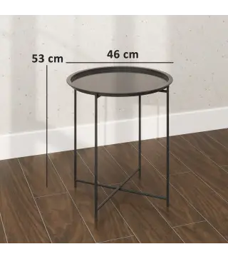 Mesa de Jardín Redonda con Bandeja Extraíble Patas Ajustables y Acabado en Acero para Exterior Ø46x50 cm Negro