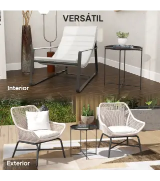 Mesa de Jardín Redonda con Bandeja Extraíble Patas Ajustables y Acabado en Acero para Exterior Ø46x50 cm Negro