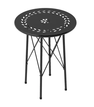 Mesa de Jardín Redonda de Acero con Diseño de Flores y Hojas Patas Ajustables y Estructura en Forma de X Ø40x50cm Negro