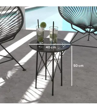 Mesa de Jardín Redonda de Acero con Diseño de Flores y Hojas Patas Ajustables y Estructura en Forma de X Ø40x50cm Negro