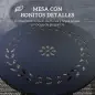Mesa de Jardín Redonda de Acero con Diseño de Flores y Hojas Patas Ajustables y Estructura en Forma de X Ø40x50cm Negro