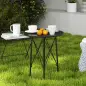 Mesa de Jardín Redonda de Acero con Diseño de Flores y Hojas Patas Ajustables y Estructura en Forma de X Ø40x50cm Negro
