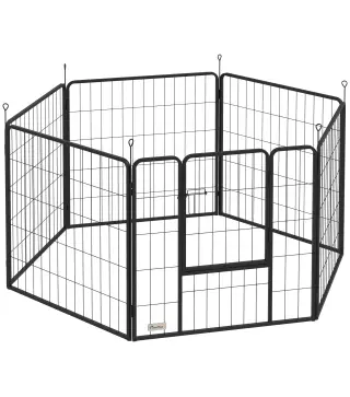 Parque para Perros de 6 Paneles de 80 cm de Altura con Puerta para Interior y Exterior Negro