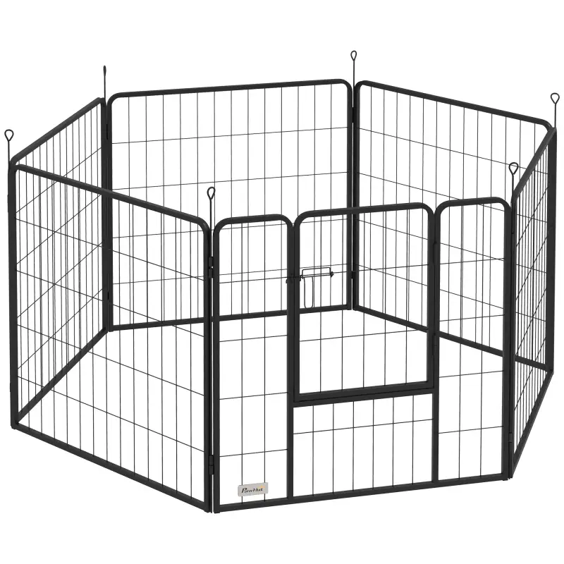 Parque para Perros de 6 Paneles de 80 cm de Altura con Puerta para Interior y Exterior Negro