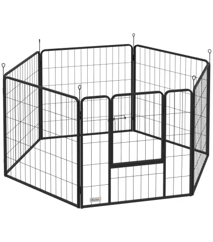 Parque para Perros de 6 Paneles de 80 cm de Altura con Puerta para Interior y Exterior Negro