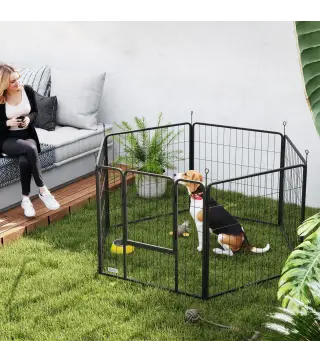 Parque para Perros de 6 Paneles de 80 cm de Altura con Puerta para Interior y Exterior Negro