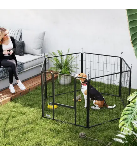 Parque para Perros de 6 Paneles de 80 cm de Altura con Puerta para Interior y Exterior Negro