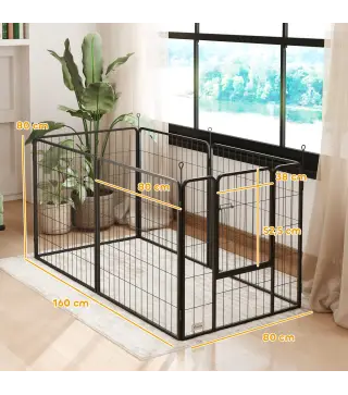 Parque para Perros de 6 Paneles de 80 cm de Altura con Puerta para Interior y Exterior Negro