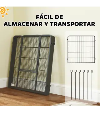 Parque para Perros de 6 Paneles de 80 cm de Altura con Puerta para Interior y Exterior Negro