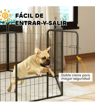 Parque para Perros de 6 Paneles de 80 cm de Altura con Puerta para Interior y Exterior Negro