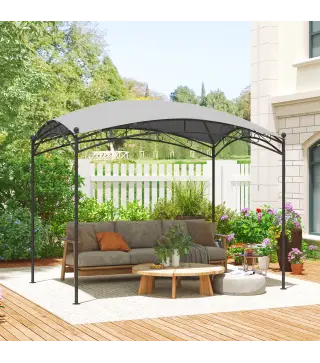 Cenador para Jardín con Techo Resistente Cúpula Elegante y Estructura Metálica con Estacas 290x194,5x256 cm Gris
