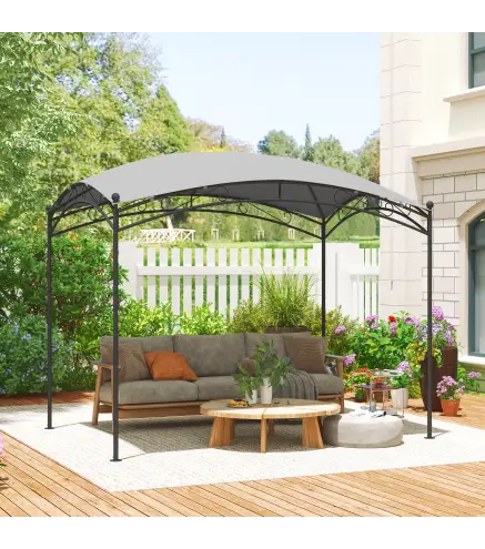 Cenador para Jardín con Techo Resistente Cúpula Elegante y Estructura Metálica con Estacas 290x194,5x256 cm Gris