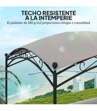 Cenador para Jardín con Techo Resistente Cúpula Elegante y Estructura Metálica con Estacas 290x194,5x256 cm Gris