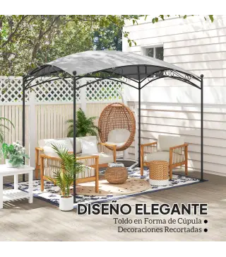 Cenador para Jardín con Techo Resistente Cúpula Elegante y Estructura Metálica con Estacas 290x194,5x256 cm Gris
