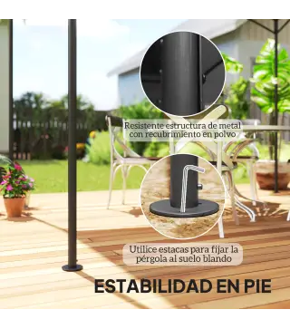 Cenador para Jardín con Techo Resistente Cúpula Elegante y Estructura Metálica con Estacas 290x194,5x256 cm Gris