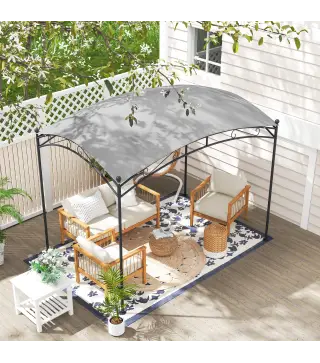 Cenador para Jardín con Techo Resistente Cúpula Elegante y Estructura Metálica con Estacas 290x194,5x256 cm Gris