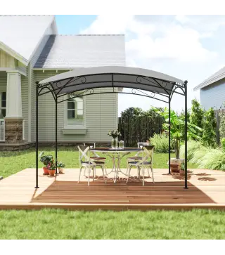 Cenador para Jardín con Techo Resistente Cúpula Elegante y Estructura Metálica con Estacas 290x194,5x256 cm Gris