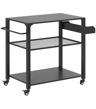 Carrito de Parrilla para Jardín o Terraza Carrito de Servicio con Encimera Estantes y Ruedas para BBQ 105x50x79 cm Negro