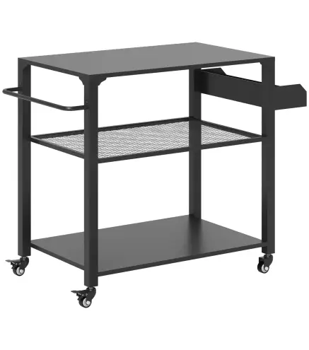 Carrito de Parrilla para Jardín o Terraza Carrito de Servicio con Encimera Estantes y Ruedas para BBQ 105x50x79 cm Negro