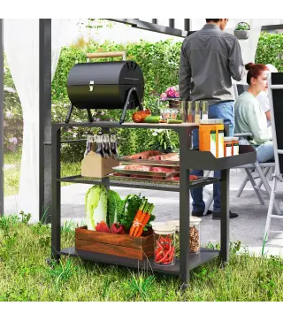 Carrito de Parrilla para Jardín o Terraza Carrito de Servicio con Encimera Estantes y Ruedas para BBQ 105x50x79 cm Negro
