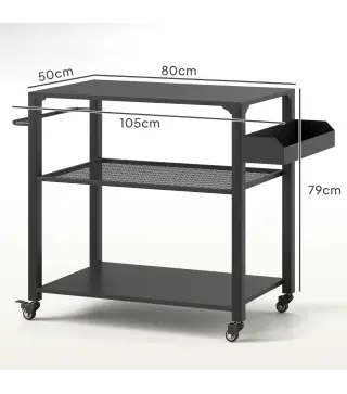 Carrito de Parrilla para Jardín o Terraza Carrito de Servicio con Encimera Estantes y Ruedas para BBQ 105x50x79 cm Negro