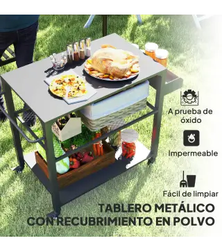 Carrito de Parrilla para Jardín o Terraza Carrito de Servicio con Encimera Estantes y Ruedas para BBQ 105x50x79 cm Negro