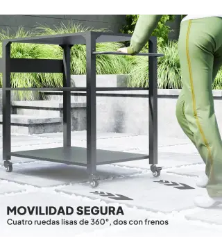 Carrito de Parrilla para Jardín o Terraza Carrito de Servicio con Encimera Estantes y Ruedas para BBQ 105x50x79 cm Negro