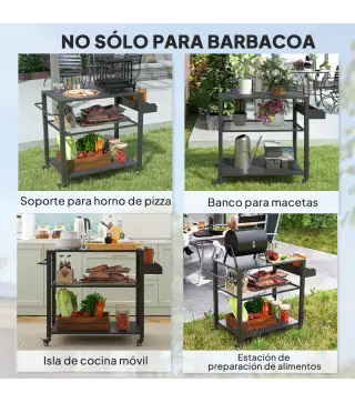 Carrito de Parrilla para Jardín o Terraza Carrito de Servicio con Encimera Estantes y Ruedas para BBQ 105x50x79 cm Negro
