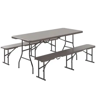 Conjunto de Camping Plegable de Mesa y Bancos Imitación Madera para Exterior 180x74x74 cm y 182x28x42 cm Marrón