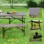 Conjunto de Camping Plegable de Mesa y Bancos Imitación Madera para Exterior 180x74x74 cm y 182x28x42 cm Marrón