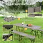 Conjunto de Camping Plegable de Mesa y Bancos Imitación Madera para Exterior 180x74x74 cm y 182x28x42 cm Marrón