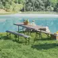 Conjunto de Camping Plegable de Mesa y Bancos Imitación Madera para Exterior 180x74x74 cm y 182x28x42 cm Marrón
