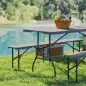 Conjunto de Camping Plegable de Mesa y Bancos Imitación Madera para Exterior 180x74x74 cm y 182x28x42 cm Marrón