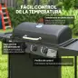 Barbacoa de Gas con 4 Quemadores Quemador Lateral Tapa con Termómetro Parrilla y Mesa Lateral Ruedas 121x54x97 cm Negro