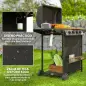 Barbacoa de Gas con 4 Quemadores Quemador Lateral Tapa con Termómetro Parrilla y Mesa Lateral Ruedas 121x54x97 cm Negro