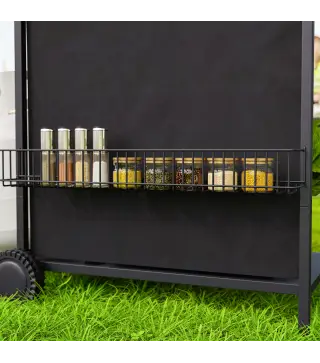 Barbacoa de Gas con 4 Quemadores Quemador Lateral Tapa con Termómetro Parrilla y Mesa Lateral Ruedas 121x54x97 cm Negro