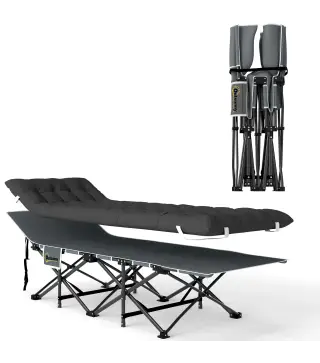 Cama de Camping Plegable con Colchón Extraíble Reposacabezas y Bolsa de Transporte 186x68x37 cm Negro