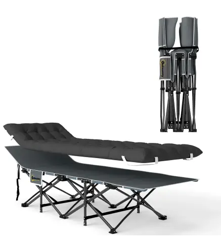 Cama de Camping Plegable con Colchón Extraíble Reposacabezas y Bolsa de Transporte 186x68x37 cm Negro