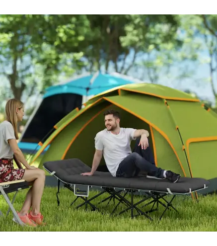 Cama de Camping Plegable con Colchón Extraíble Reposacabezas y Bolsa de Transporte 186x68x37 cm Negro