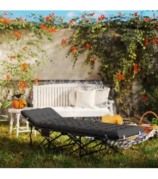 Cama de Camping Plegable con Colchón Extraíble Reposacabezas y Bolsa de Transporte 186x68x37 cm Negro