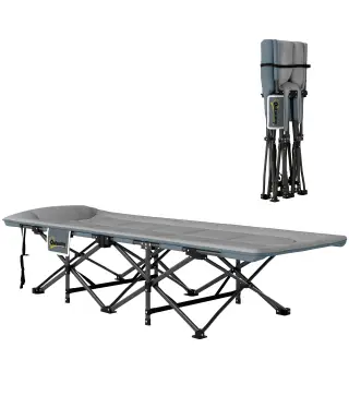 Cama de Camping Plegable con Cojín Integrado Reposacabezas y Bolsillo Lateral 187x67x37 cm Gris