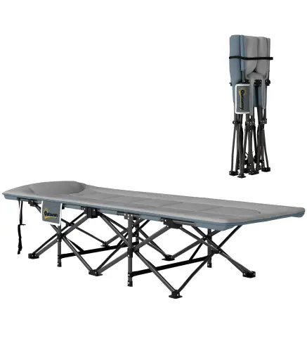 Cama de Camping Plegable con Cojín Integrado Reposacabezas y Bolsillo Lateral 187x67x37 cm Gris