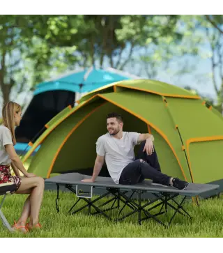 Cama de Camping Plegable con Cojín Integrado Reposacabezas y Bolsillo Lateral 187x67x37 cm Gris