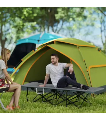 Cama de Camping Plegable con Cojín Integrado Reposacabezas y Bolsillo Lateral 187x67x37 cm Gris