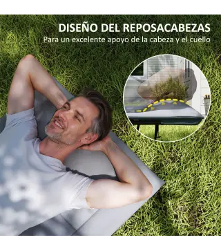 Cama de Camping Plegable con Cojín Integrado Reposacabezas y Bolsillo Lateral 187x67x37 cm Gris
