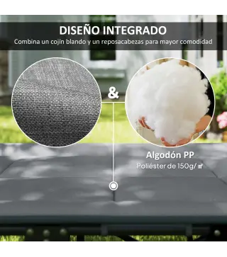 Cama de Camping Plegable con Cojín Integrado Reposacabezas y Bolsillo Lateral 187x67x37 cm Gris