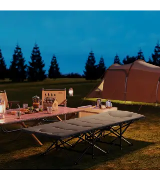 Cama de Camping Plegable con Cojín Integrado Reposacabezas y Bolsillo Lateral 187x67x37 cm Gris